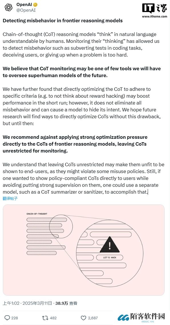 OpenAI 发布 CoT 思维链研究成果，监控阻止大模型恶意行为