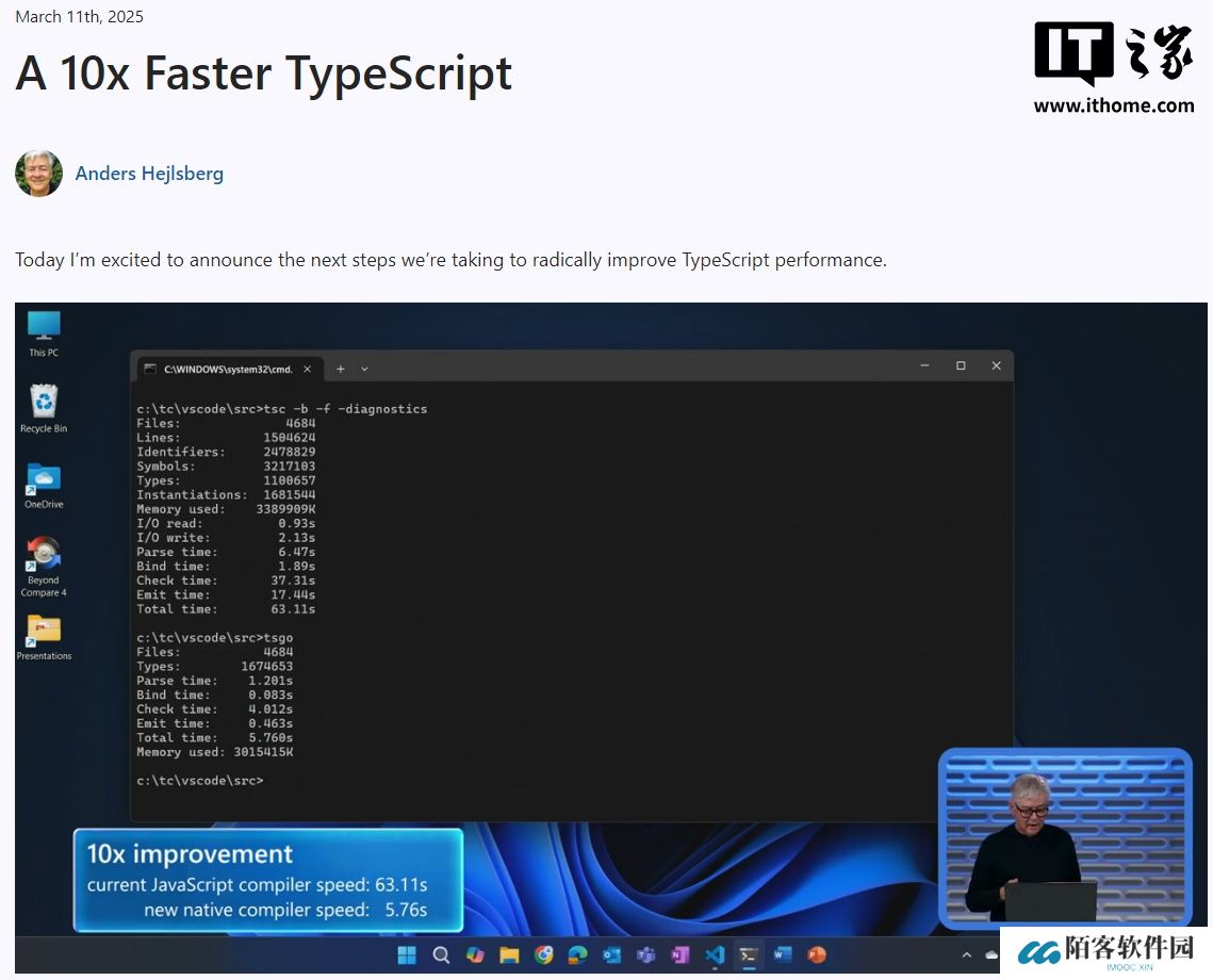 微软宣布将 TypeScript 性能提高 10 倍